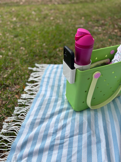 Cup and Phone Holder for Bogg Bag and Simply Southern Totes-White