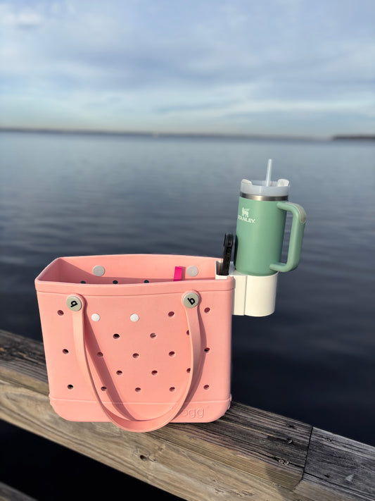 Cup and Phone Holder for Bogg Bag and Simply Southern Totes-White