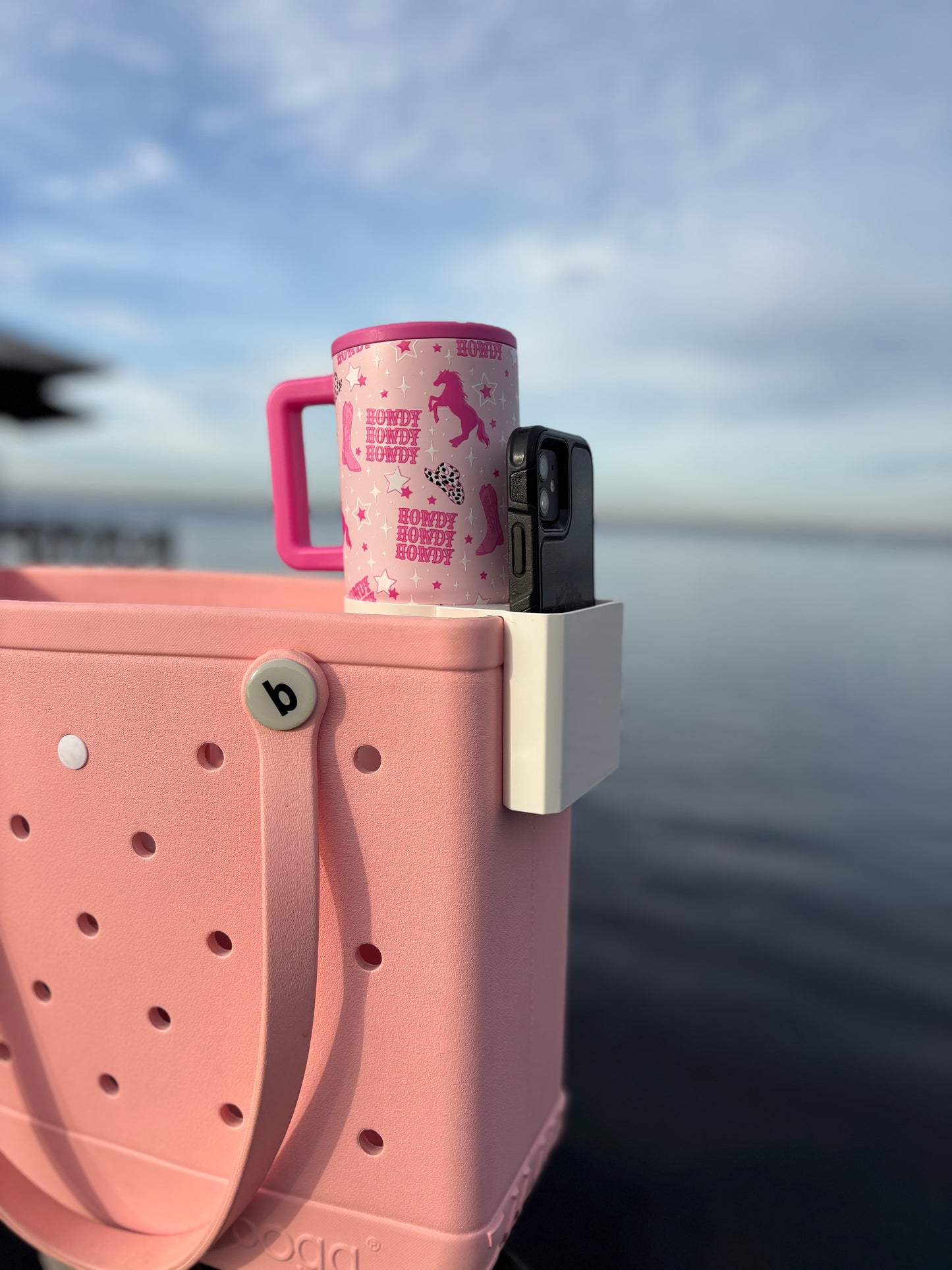 Cup and Phone Holder for Bogg Bag and Simply Southern Totes-White