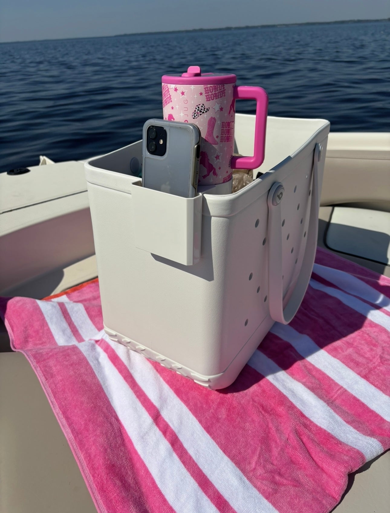 Cup and Phone Holder for Bogg Bag and Simply Southern Totes-White