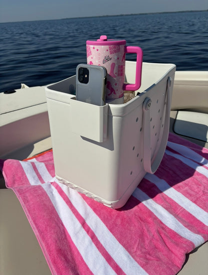 Cup and Phone Holder for Bogg Bag and Simply Southern Totes-White